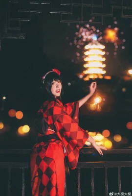 Date A Live ชุดยูกาตะเทศกาลฤดูร้อนผมหางม้าสามคู่ของ Tokisaki Kurumi @ ตัวใหญ่โมเดล (9 ภาพ)