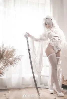 NieR: Automata 2B แฟนแต่งงานดอกไม้ขาวดำ @StupidMomo- (9 ภาพ)