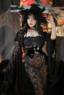 เครือข่ายความงาม Yuuhui Yuhui Witch Carnival Night ชุดรูปแบบเซ็กซี่สีดำว่างเปล่าเสื้อผ้าชุดชั้นในหนังสีดำภาพเย้ายวนใจ 133p