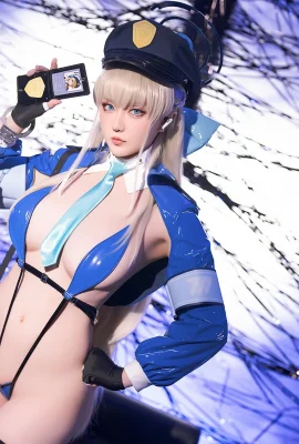 Coser Miss Star: Theme of the Sexy Blue Sexy One-Piece Lingerie พร้อมถุงน่องสีดำแสดงรูปถ่าย Temptation Hot Body Temptation 58p
